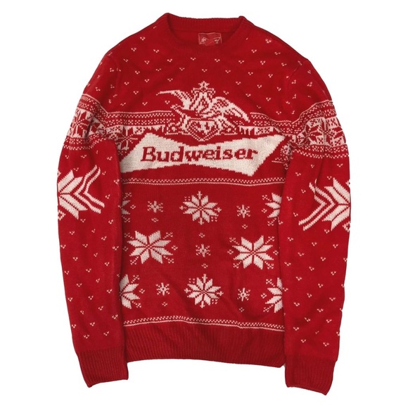 BUDWEISER Beer Mens Holiday Christmas Nordic Crewneck Sweater Small - Picture 2 of 2